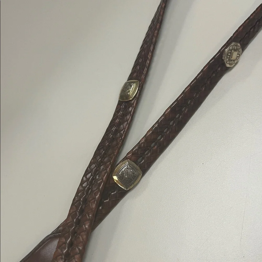 Brighton Brown Leather Belt with Silver & Gold tone Buckle size 34” inch